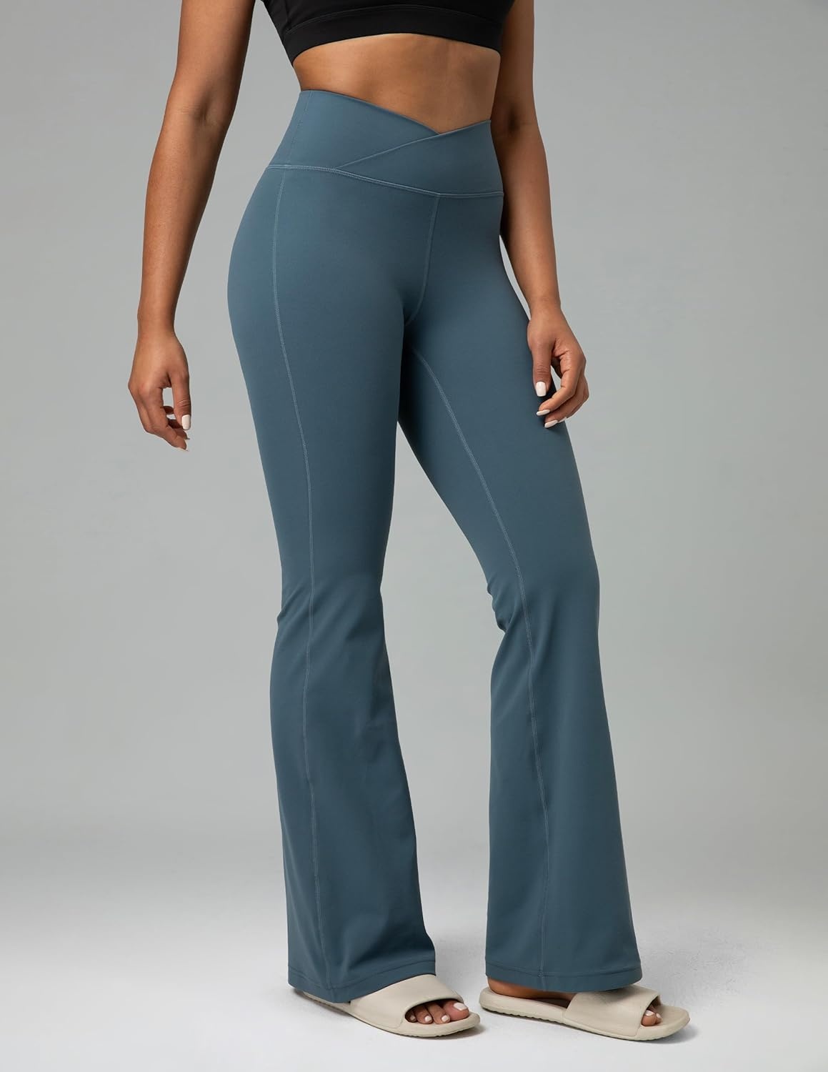 image:imageColorfulkoala Womens Dreamlux Crossover Flare Leggings High Waisted Tummy Control Wide Leg Yoga Pants 295 315 InseamDark Jasper