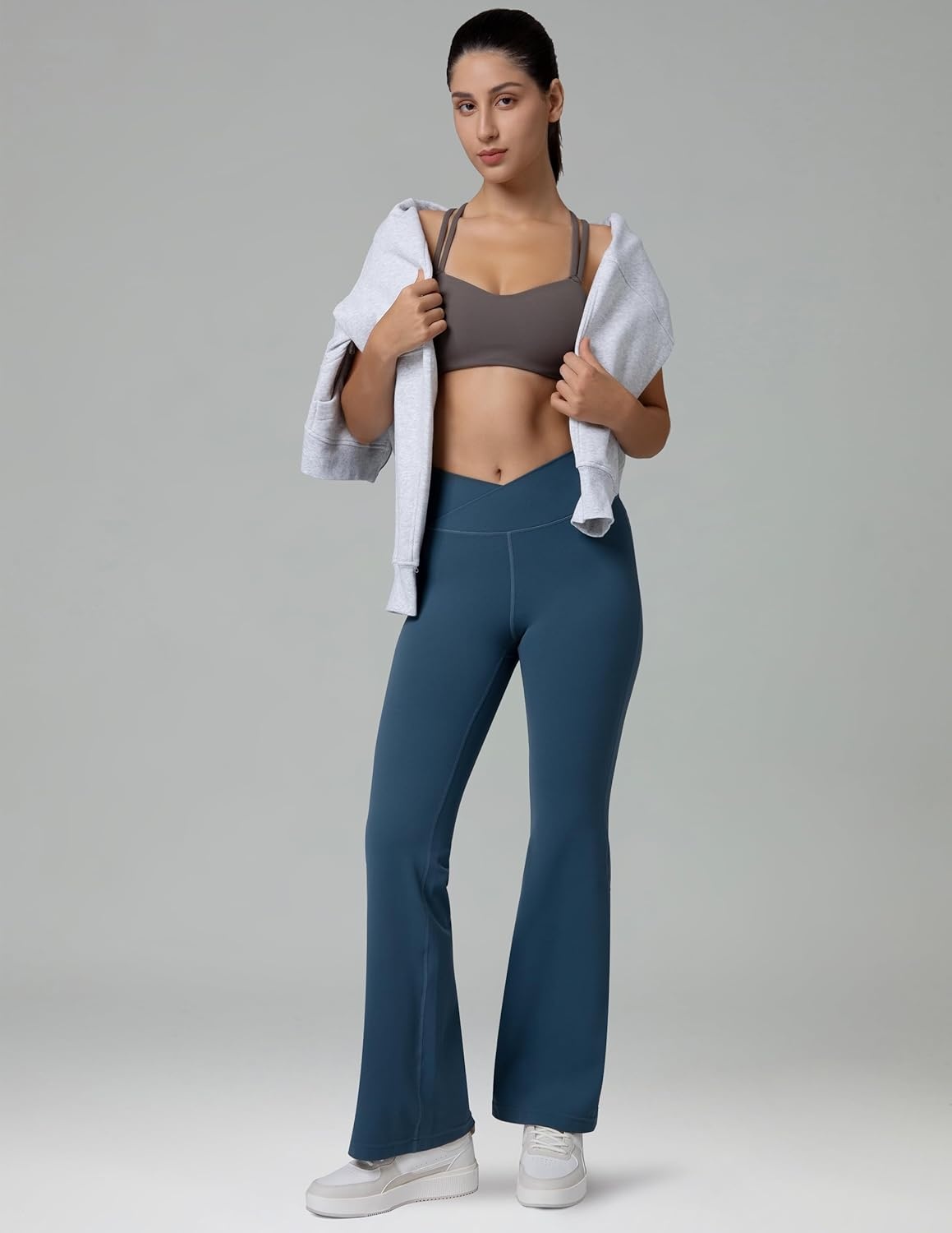 image:imageColorfulkoala Womens Dreamlux Crossover Flare Leggings High Waisted Tummy Control Wide Leg Yoga Pants 295 315 InseamDark Jasper