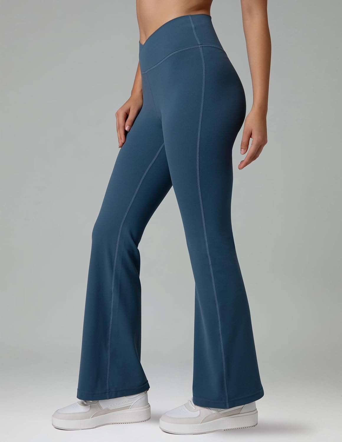 image:imageColorfulkoala Womens Dreamlux Crossover Flare Leggings High Waisted Tummy Control Wide Leg Yoga Pants 295 315 InseamDark Jasper