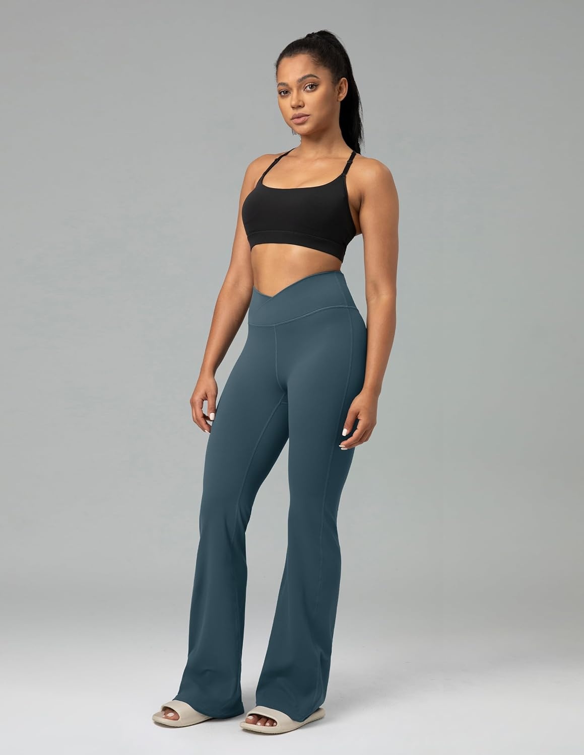 image:imageColorfulkoala Womens Dreamlux Crossover Flare Leggings High Waisted Tummy Control Wide Leg Yoga Pants 295 315 InseamDark Jasper