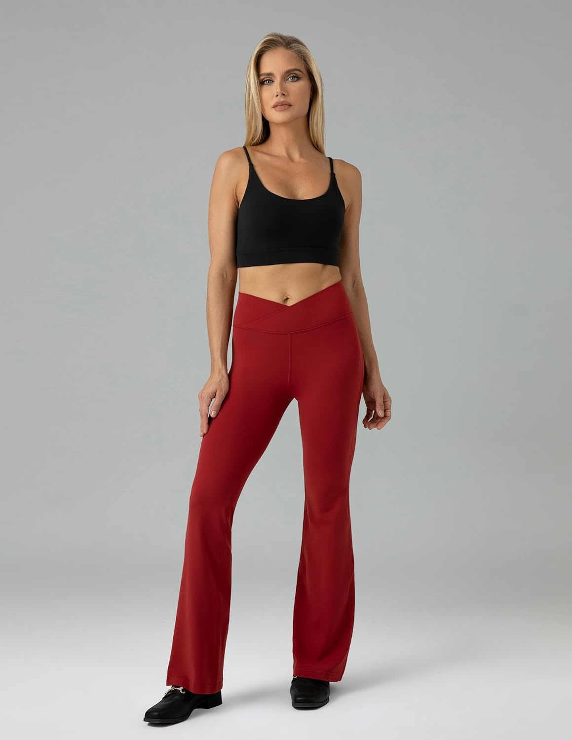 image:imageColorfulkoala Womens Dreamlux Crossover Flare Leggings High Waisted Tummy Control Wide Leg Yoga Pants 295 315 InseamMerlot