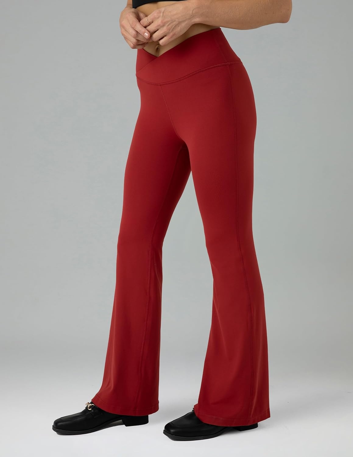 image:imageColorfulkoala Womens Dreamlux Crossover Flare Leggings High Waisted Tummy Control Wide Leg Yoga Pants 295 315 InseamMerlot