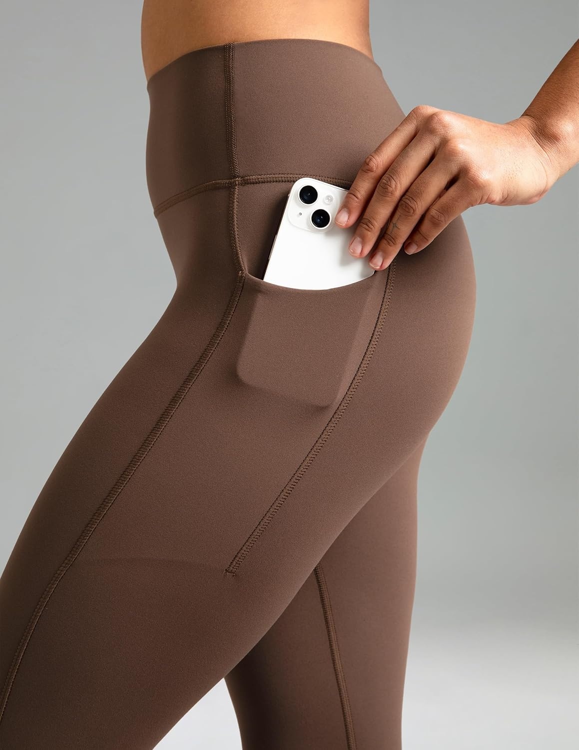 image:imageColorfulkoala Womens Dreamlux HighWaisted No Front Seam Yoga Leggings with PocketsCocoa