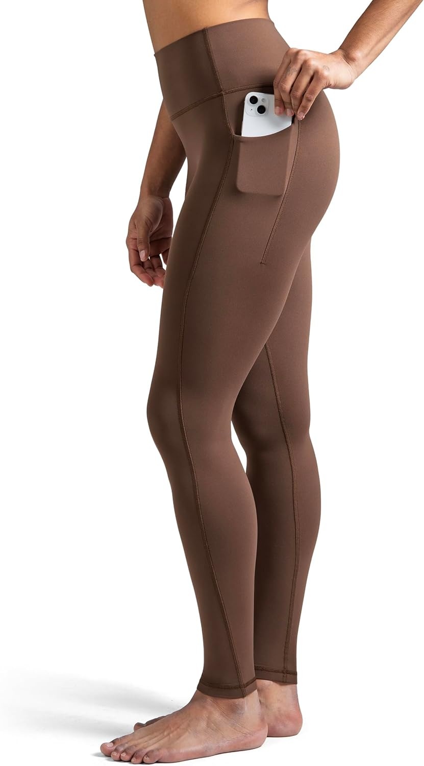 image:imageColorfulkoala Womens Dreamlux HighWaisted No Front Seam Yoga Leggings with PocketsCocoa