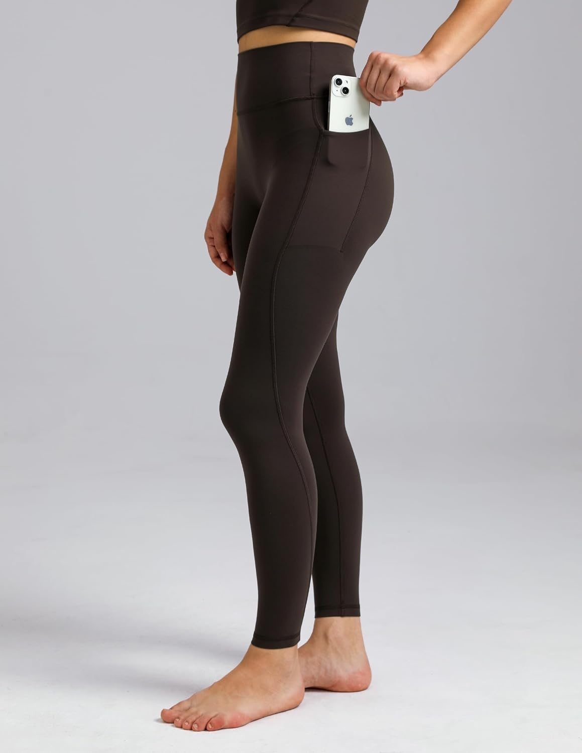 image:imageColorfulkoala Womens Dreamlux HighWaisted No Front Seam Yoga Leggings with PocketsEspresso