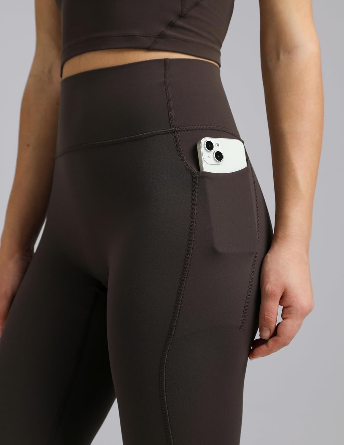 image:imageColorfulkoala Womens Dreamlux HighWaisted No Front Seam Yoga Leggings with PocketsEspresso