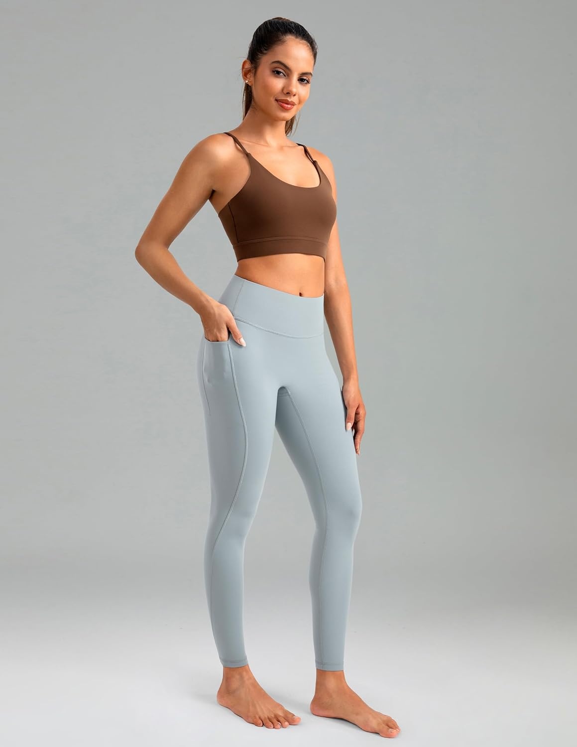 image:imageColorfulkoala Womens Dreamlux HighWaisted No Front Seam Yoga Leggings with PocketsFaded Denim