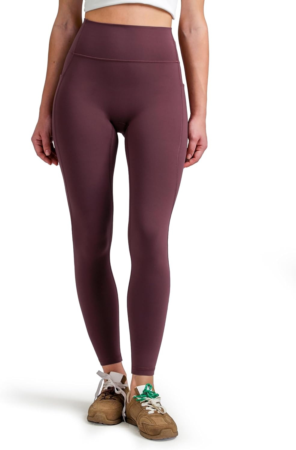 image:imageColorfulkoala Womens Dreamlux HighWaisted No Front Seam Yoga Leggings with PocketsPlum Red