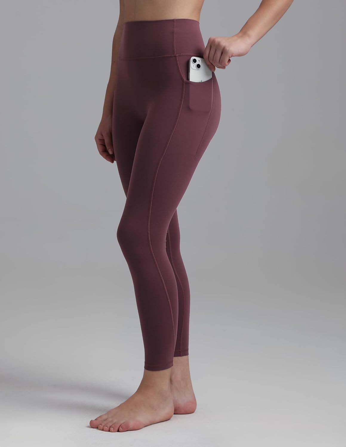 image:imageColorfulkoala Womens Dreamlux HighWaisted No Front Seam Yoga Leggings with PocketsPlum Red