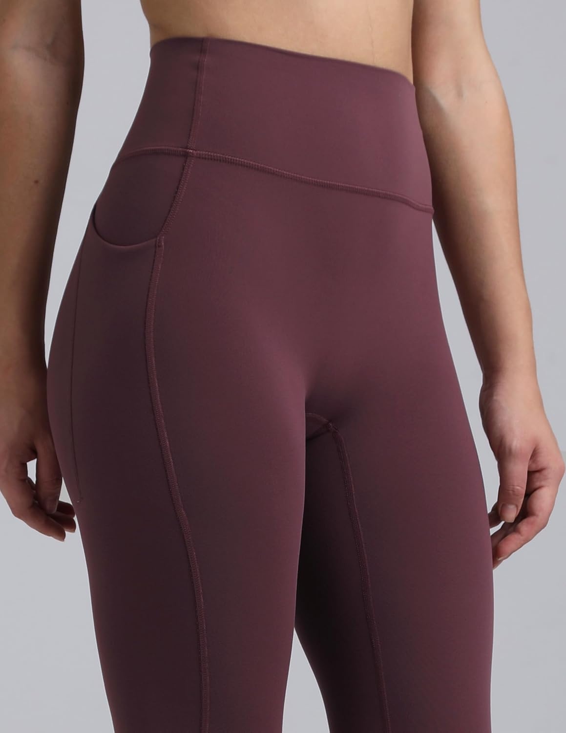image:imageColorfulkoala Womens Dreamlux HighWaisted No Front Seam Yoga Leggings with PocketsPlum Red