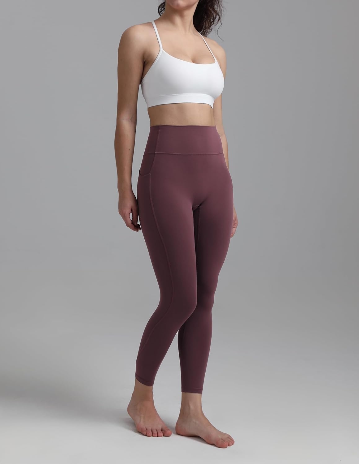 image:imageColorfulkoala Womens Dreamlux HighWaisted No Front Seam Yoga Leggings with PocketsPlum Red