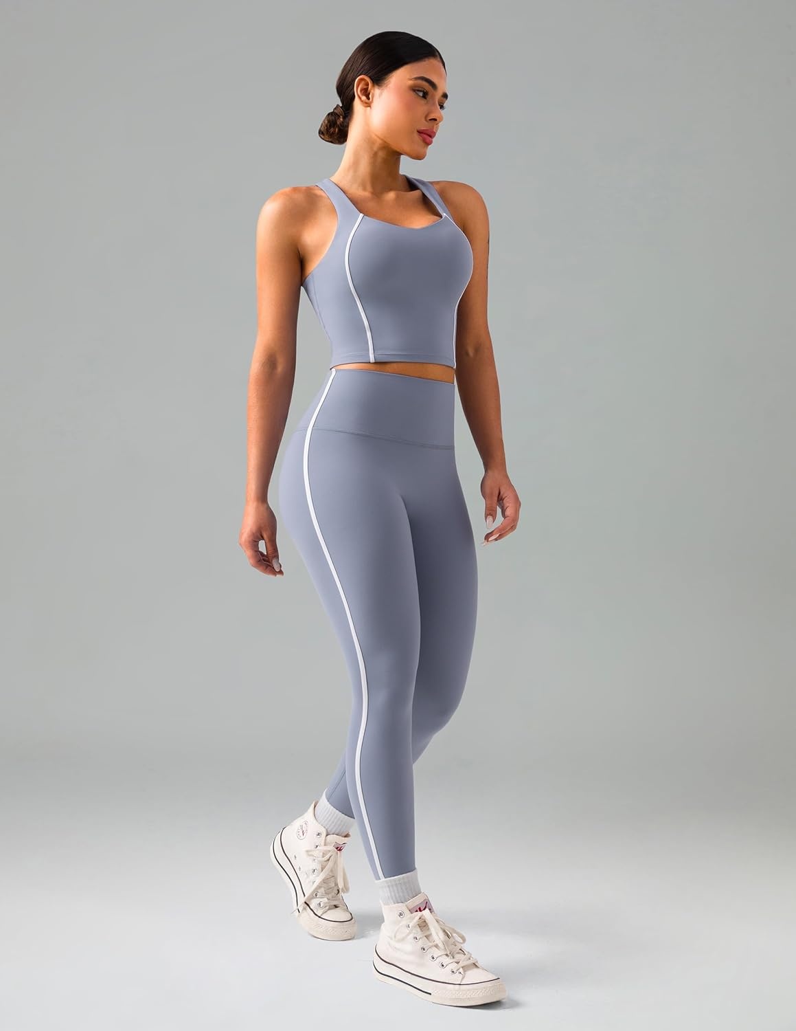 image:imageColorfulkoala Womens Dreamlux No Front Seam High Waist Yoga Leggings with Contrast Trim 25 InseamChambray