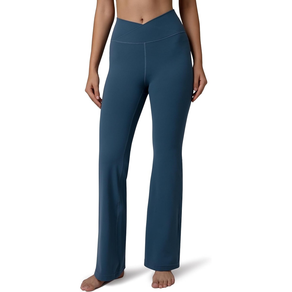 image:imageColorfulkoala Womens Dreamlux Crossover Flare Leggings High Waisted Tummy Control Wide Leg Yoga Pants 295 315 InseamDark Jasper
