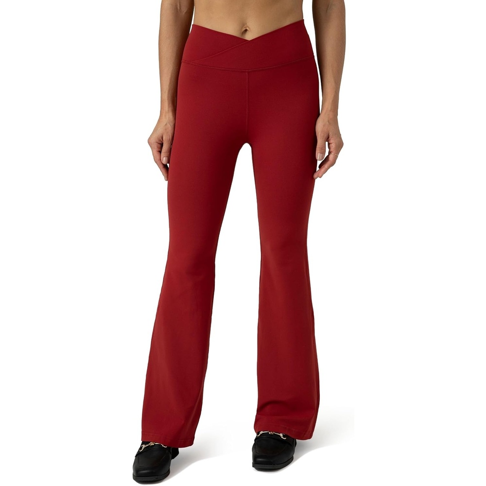 image:imageColorfulkoala Womens Dreamlux Crossover Flare Leggings High Waisted Tummy Control Wide Leg Yoga Pants 295 315 InseamMerlot