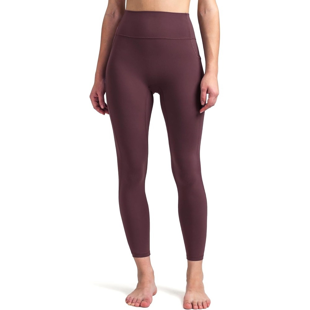 image:imageColorfulkoala Womens Dreamlux HighWaisted No Front Seam Yoga Leggings with PocketsPlum Red