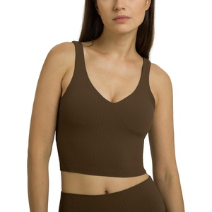 image:imageColorfulkoala Womens Dreamlux Ribbed VNeck Workout Tank Top with Builtin Shelf Bra Padded Cropped Yoga Shirts