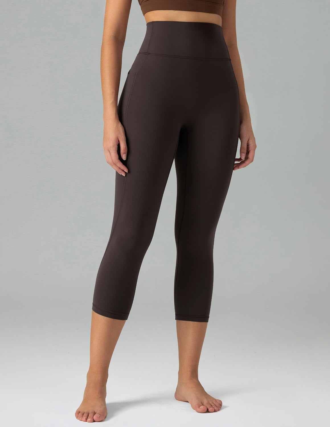image:imageColorfulkoala Dreamlux No Front Seam Capri Leggings with Pockets for Women High Waisted 21 Buttery Soft Yoga PantsEspresso
