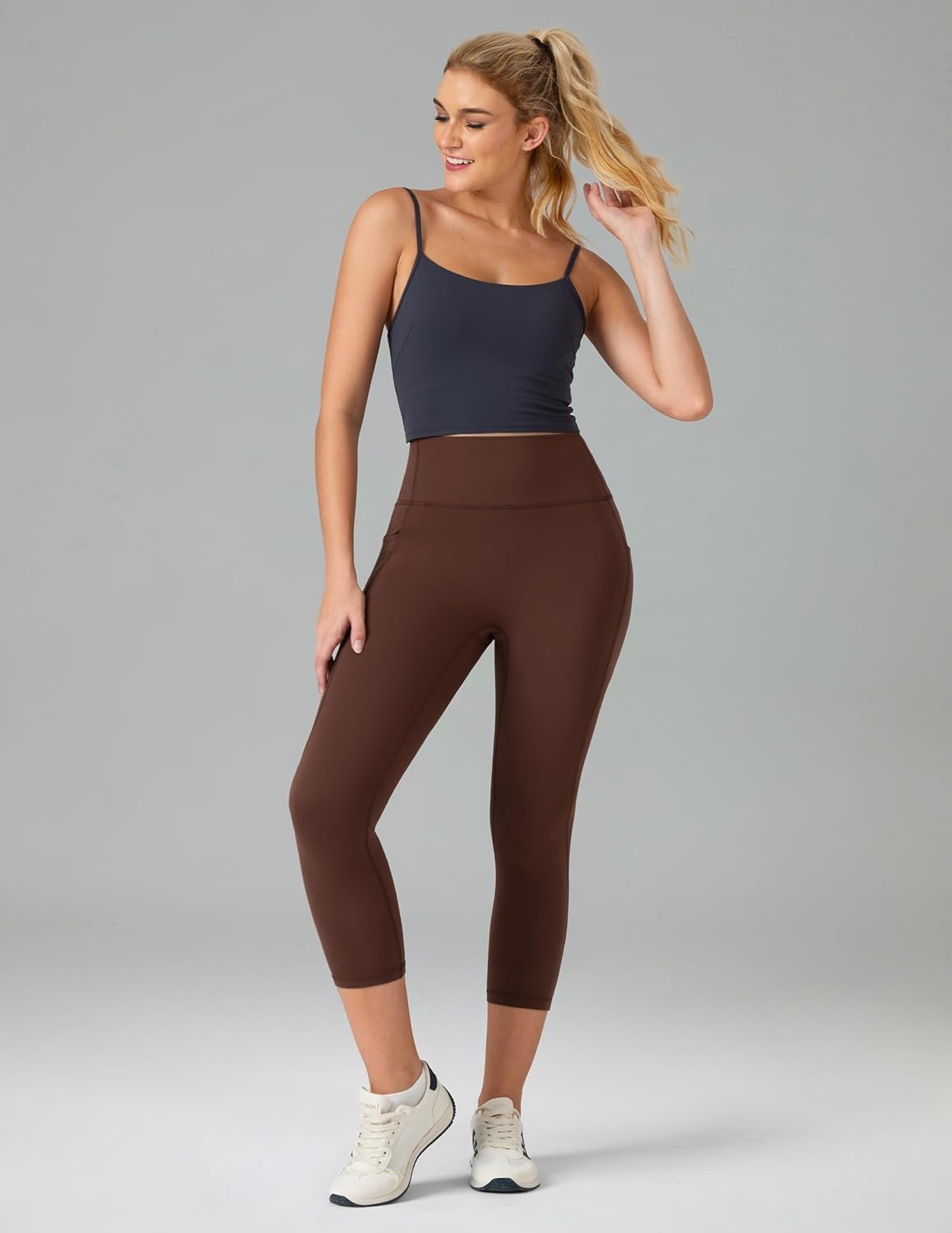 image:imageColorfulkoala Dreamlux No Front Seam Capri Leggings with Pockets for Women High Waisted 21 Buttery Soft Yoga PantsRoasted Chestnut