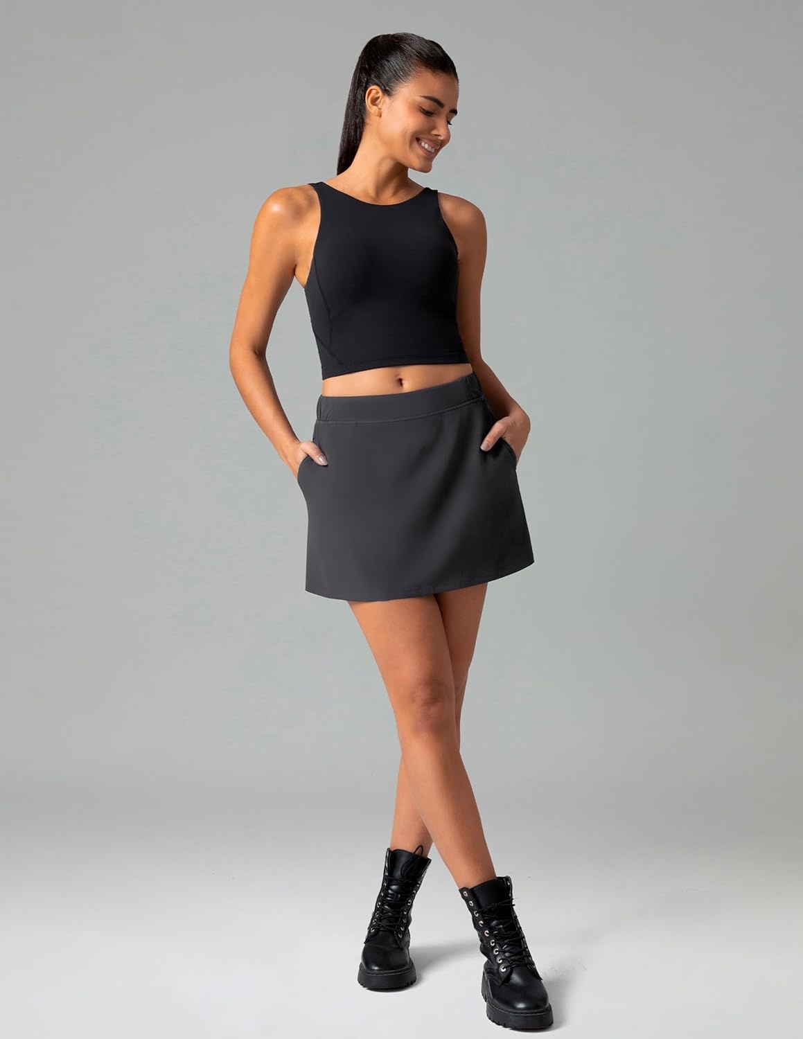 image:imageColorfulkoala Skirts for Women High Waisted A Line Tennis Golf Athletic Casual Mini Skorts with Pockets and Builtin ShortsDark Carbon