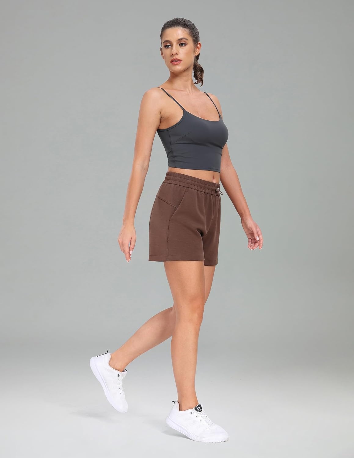 image:imageColorfulkoala Womens High Waisted Ultra Soft Athletic Modal Shorts Casual Summer Lounge Pants with PocketsCocoa
