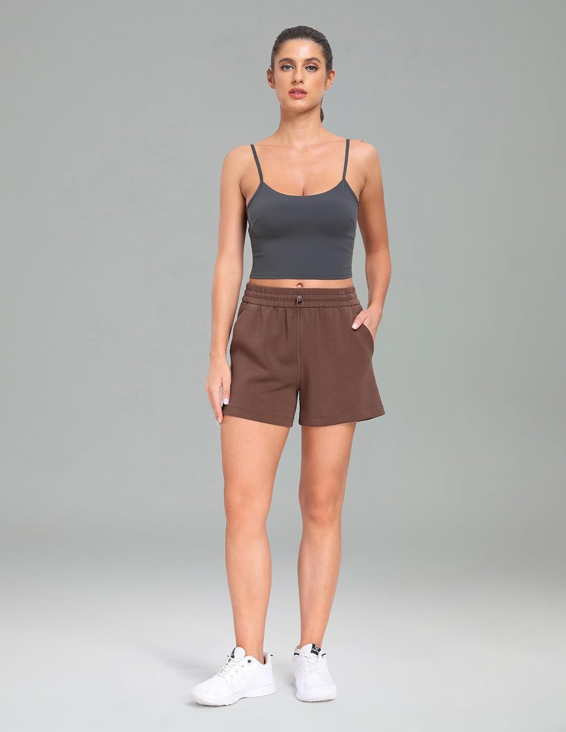 image:imageColorfulkoala Womens High Waisted Ultra Soft Athletic Modal Shorts Casual Summer Lounge Pants with PocketsCocoa