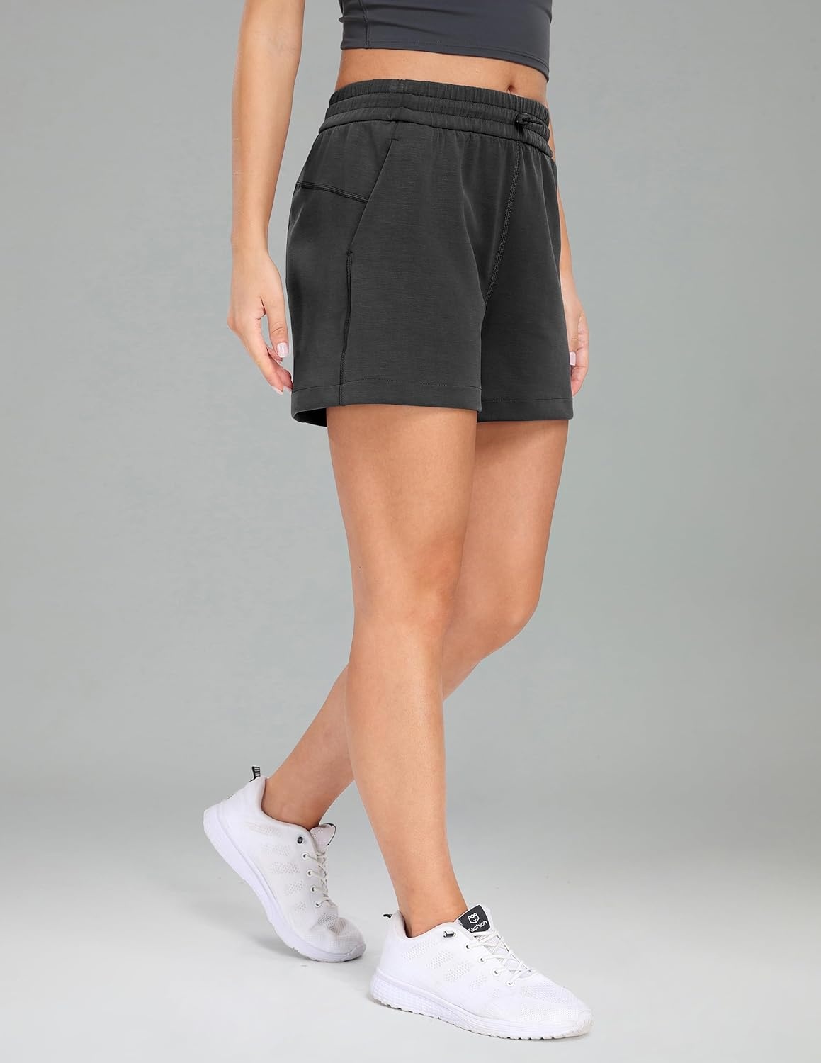image:imageColorfulkoala Womens High Waisted Ultra Soft Athletic Modal Shorts Casual Summer Lounge Pants with PocketsDark Carbon