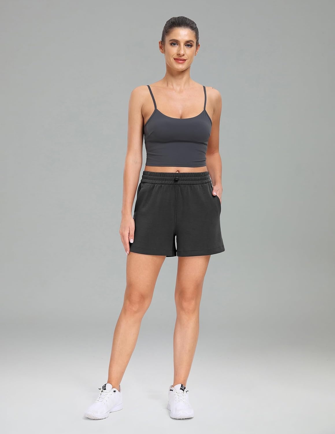 image:imageColorfulkoala Womens High Waisted Ultra Soft Athletic Modal Shorts Casual Summer Lounge Pants with PocketsDark Carbon