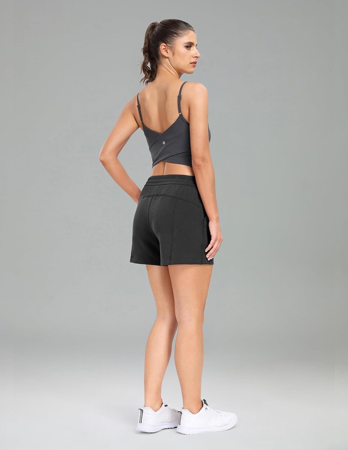 image:imageColorfulkoala Womens High Waisted Ultra Soft Athletic Modal Shorts Casual Summer Lounge Pants with PocketsDark Carbon