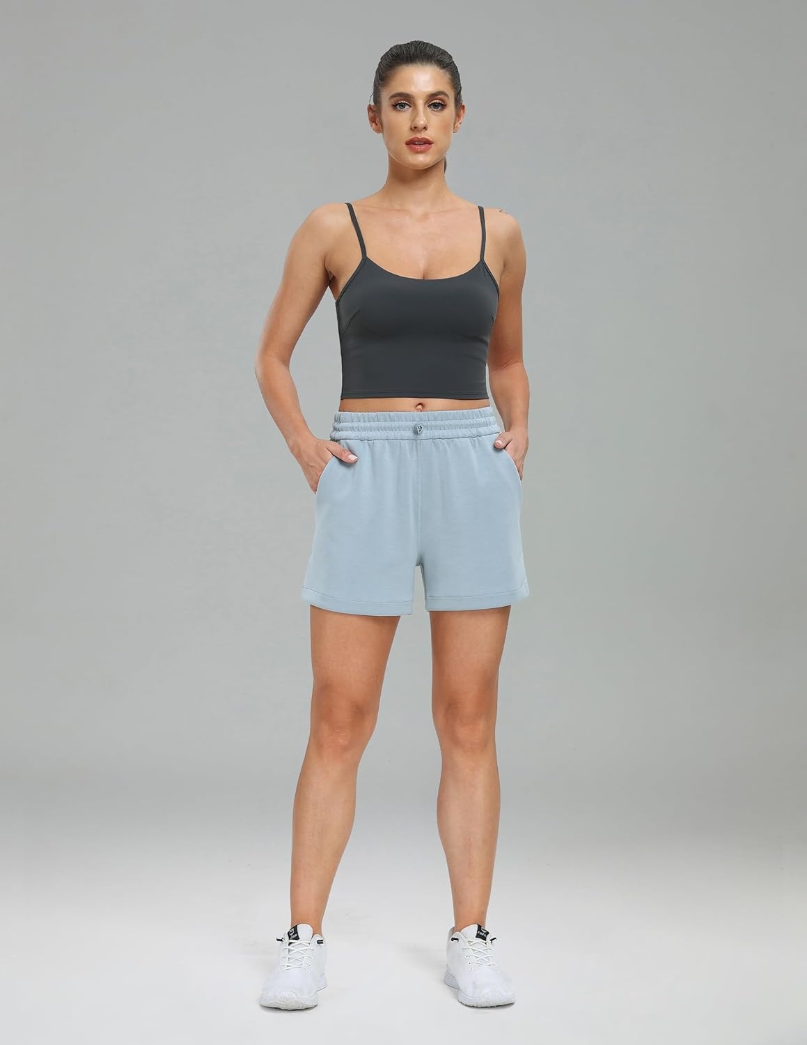 image:imageColorfulkoala Womens High Waisted Ultra Soft Athletic Modal Shorts Casual Summer Lounge Pants with PocketsFaded Denim
