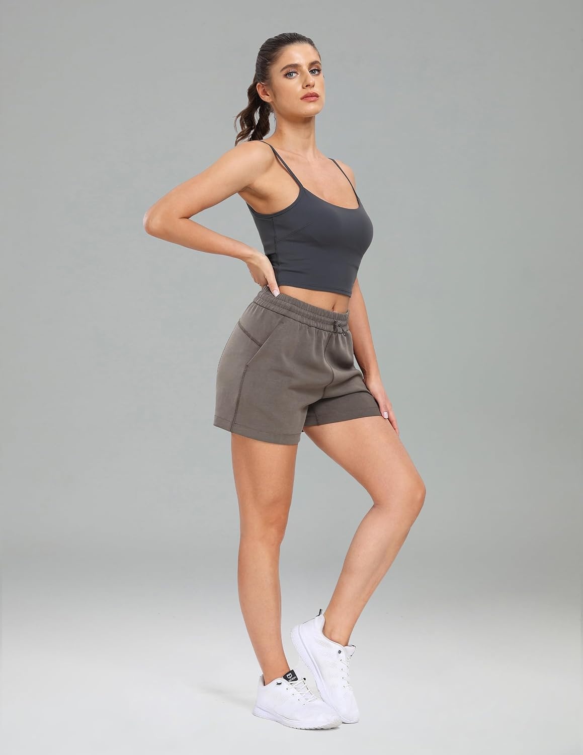 image:imageColorfulkoala Womens High Waisted Ultra Soft Athletic Modal Shorts Casual Summer Lounge Pants with PocketsMajor Brown