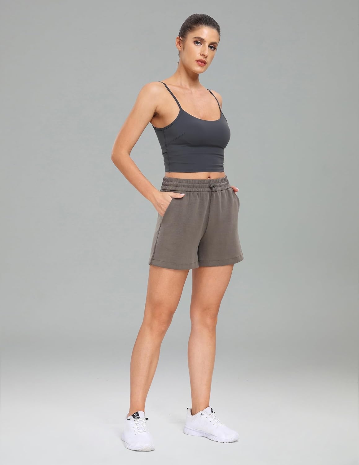 image:imageColorfulkoala Womens High Waisted Ultra Soft Athletic Modal Shorts Casual Summer Lounge Pants with PocketsMajor Brown