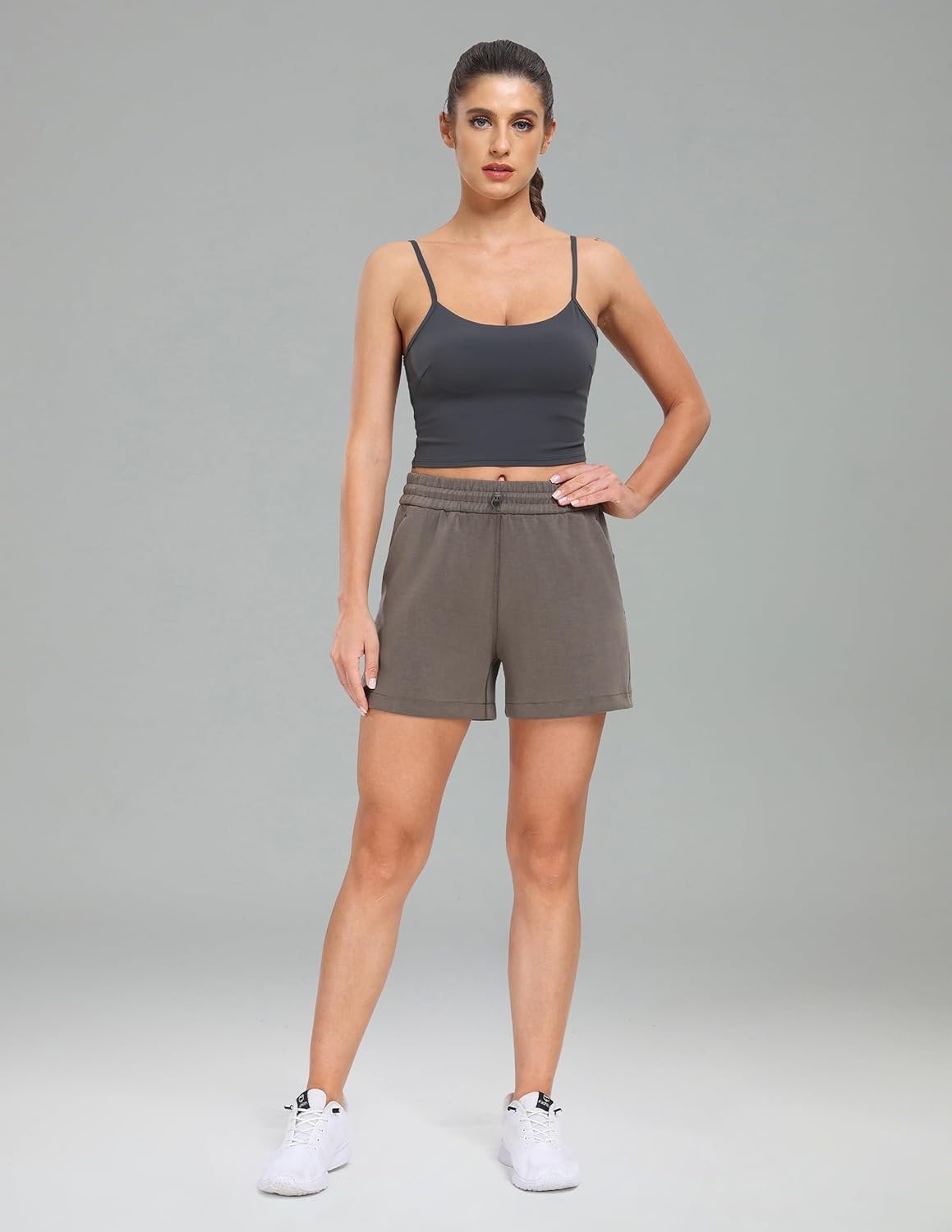 image:imageColorfulkoala Womens High Waisted Ultra Soft Athletic Modal Shorts Casual Summer Lounge Pants with PocketsMajor Brown