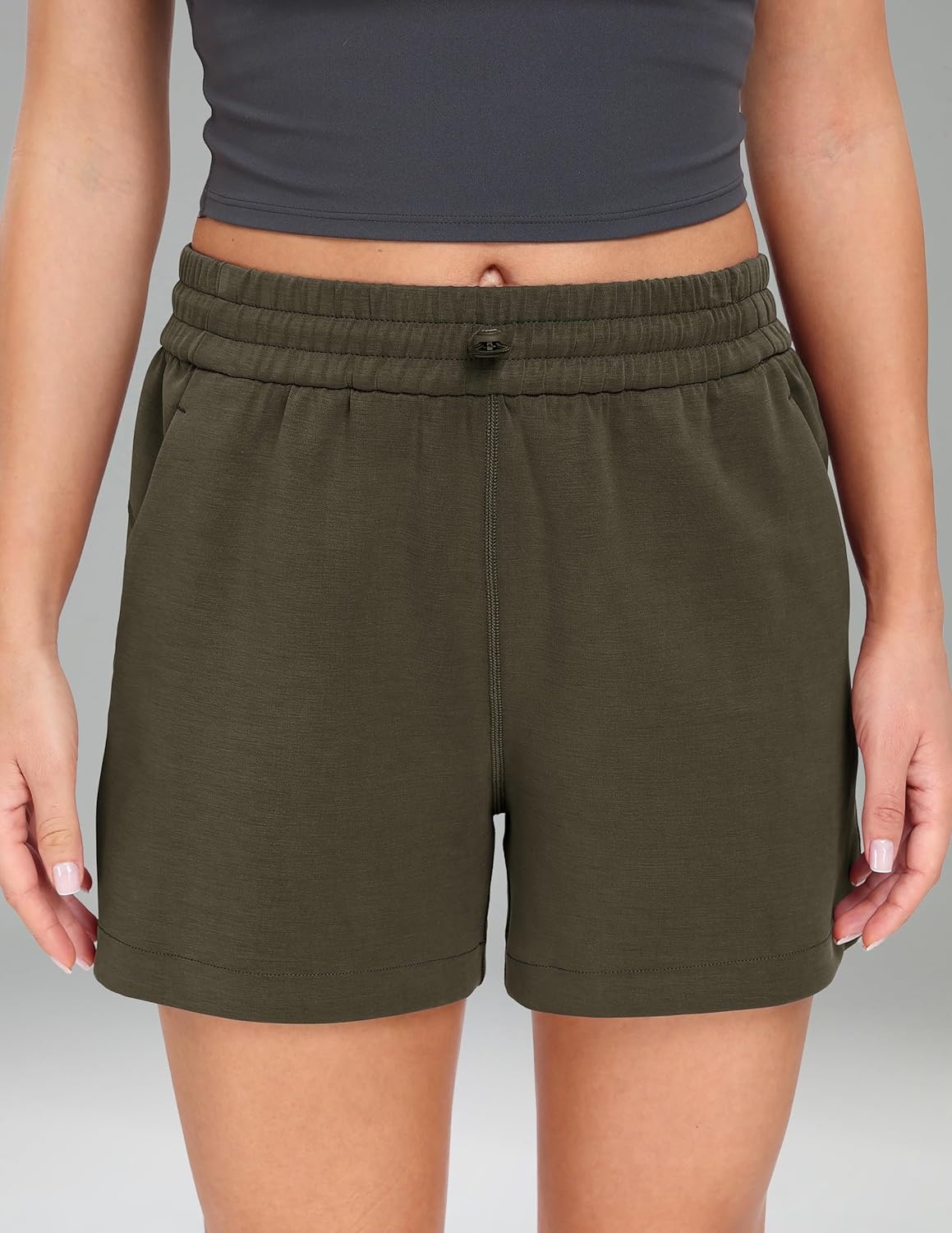 image:imageColorfulkoala Womens High Waisted Ultra Soft Athletic Modal Shorts Casual Summer Lounge Pants with PocketsOlive