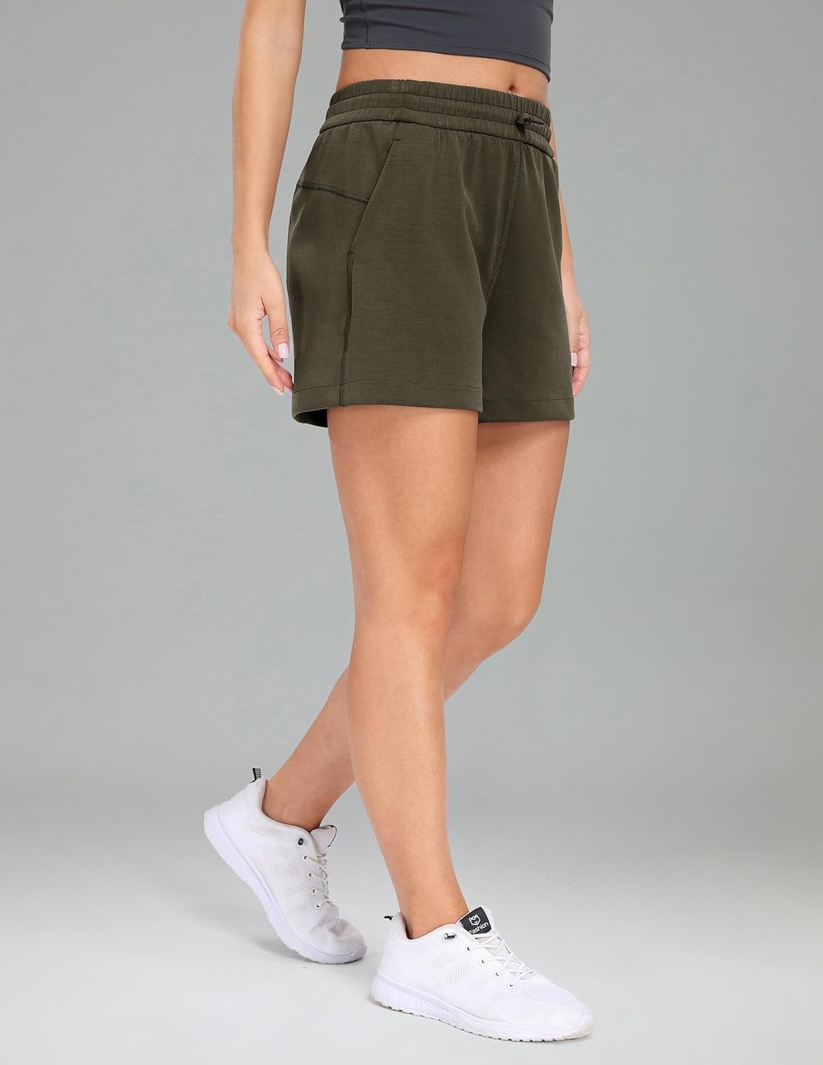 image:imageColorfulkoala Womens High Waisted Ultra Soft Athletic Modal Shorts Casual Summer Lounge Pants with PocketsOlive