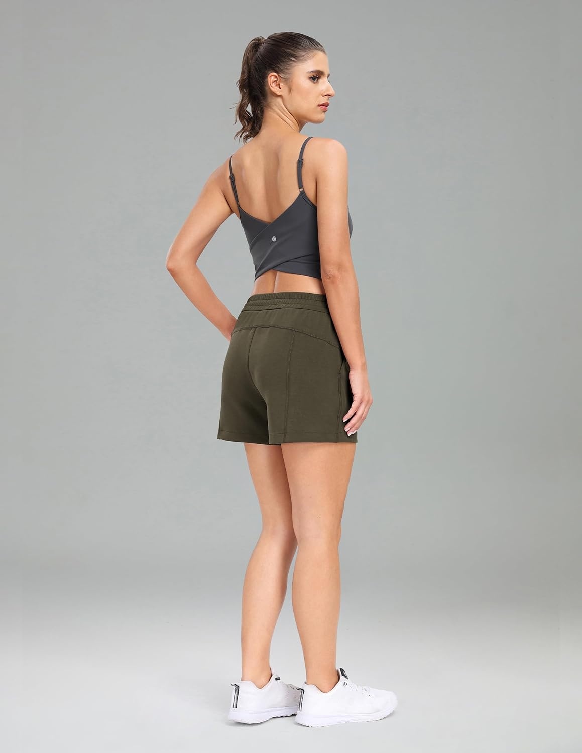 image:imageColorfulkoala Womens High Waisted Ultra Soft Athletic Modal Shorts Casual Summer Lounge Pants with PocketsOlive