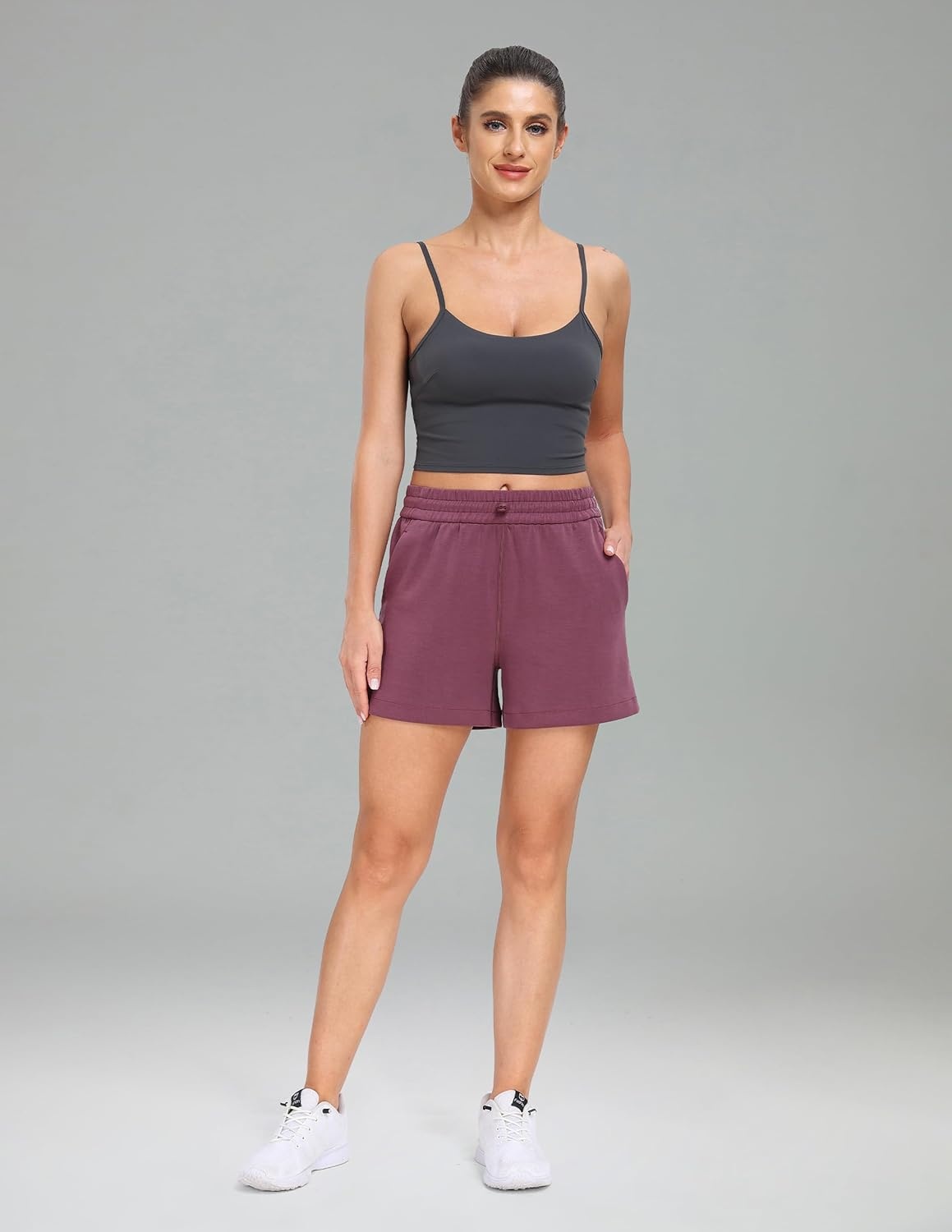 image:imageColorfulkoala Womens High Waisted Ultra Soft Athletic Modal Shorts Casual Summer Lounge Pants with PocketsPlum Red