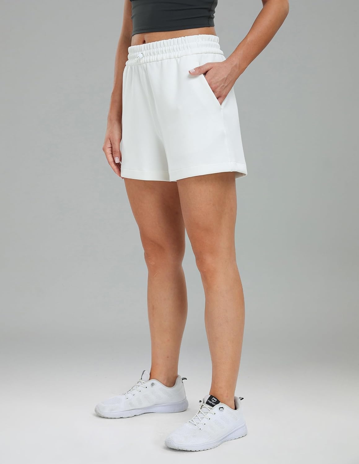 image:imageColorfulkoala Womens High Waisted Ultra Soft Athletic Modal Shorts Casual Summer Lounge Pants with PocketsWhite