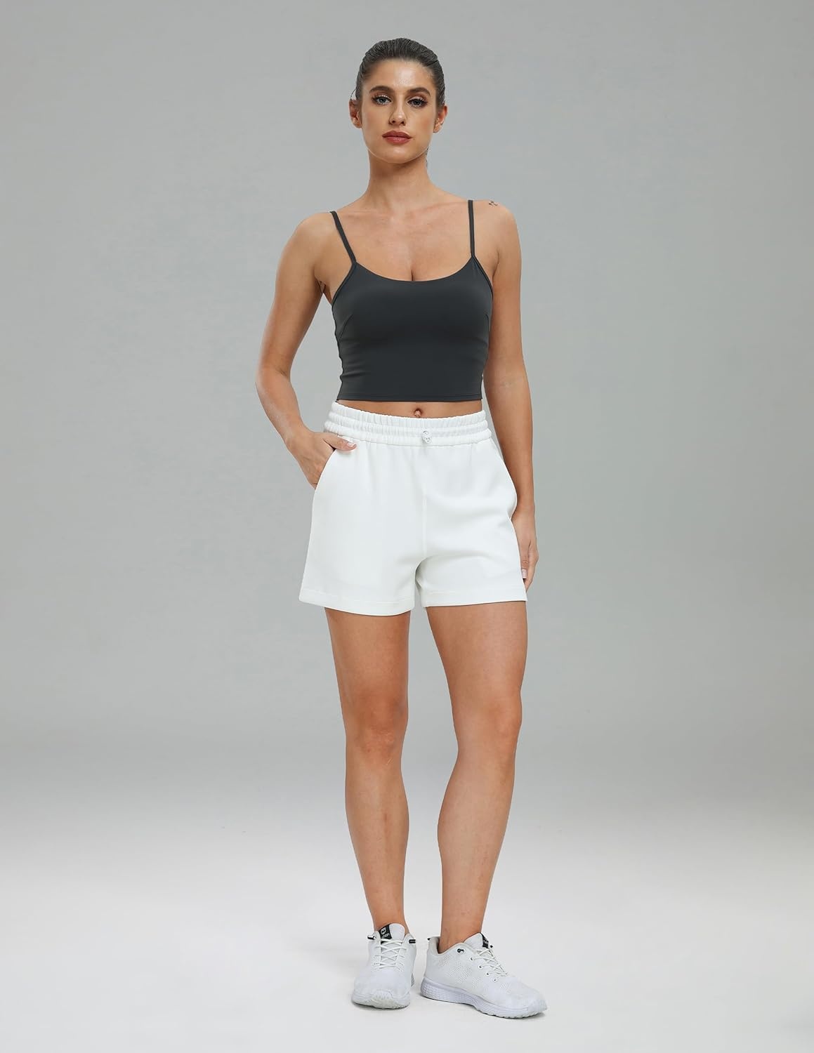 image:imageColorfulkoala Womens High Waisted Ultra Soft Athletic Modal Shorts Casual Summer Lounge Pants with PocketsWhite