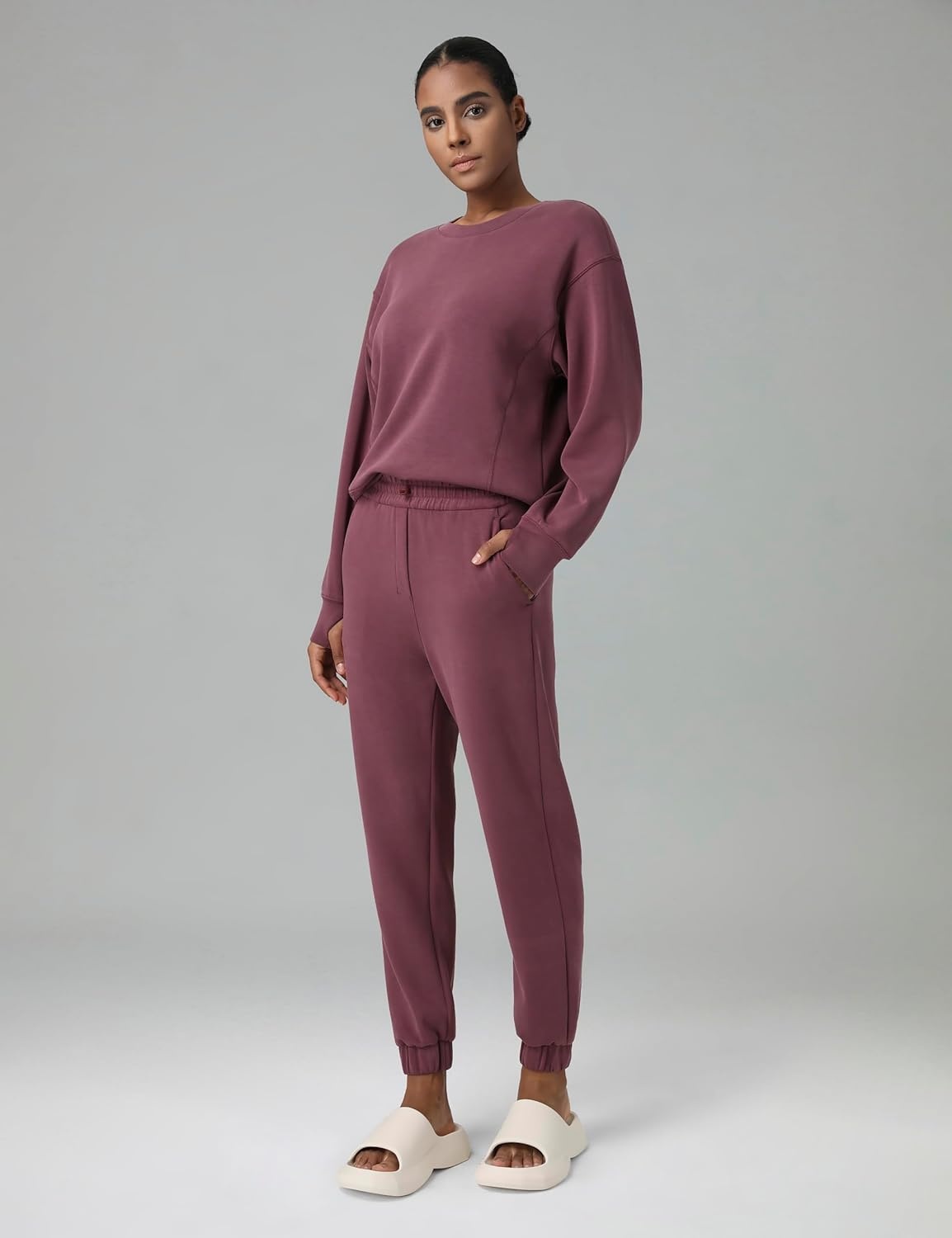image:imageColorfulkoala Womens High Waisted Ultra Soft Velvra Modal Joggers Running Sweatpants Casual Lounge Pants with PocketsPlum Red