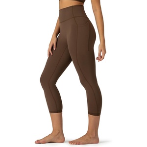 image:imageColorfulkoala Dreamlux No Front Seam Capri Leggings with Pockets for Women  High Waisted 21 Buttery Soft Yoga PantsCocoa