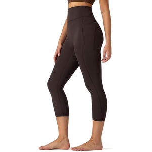 image:imageColorfulkoala Dreamlux No Front Seam Capri Leggings with Pockets for Women  High Waisted 21 Buttery Soft Yoga PantsEspresso