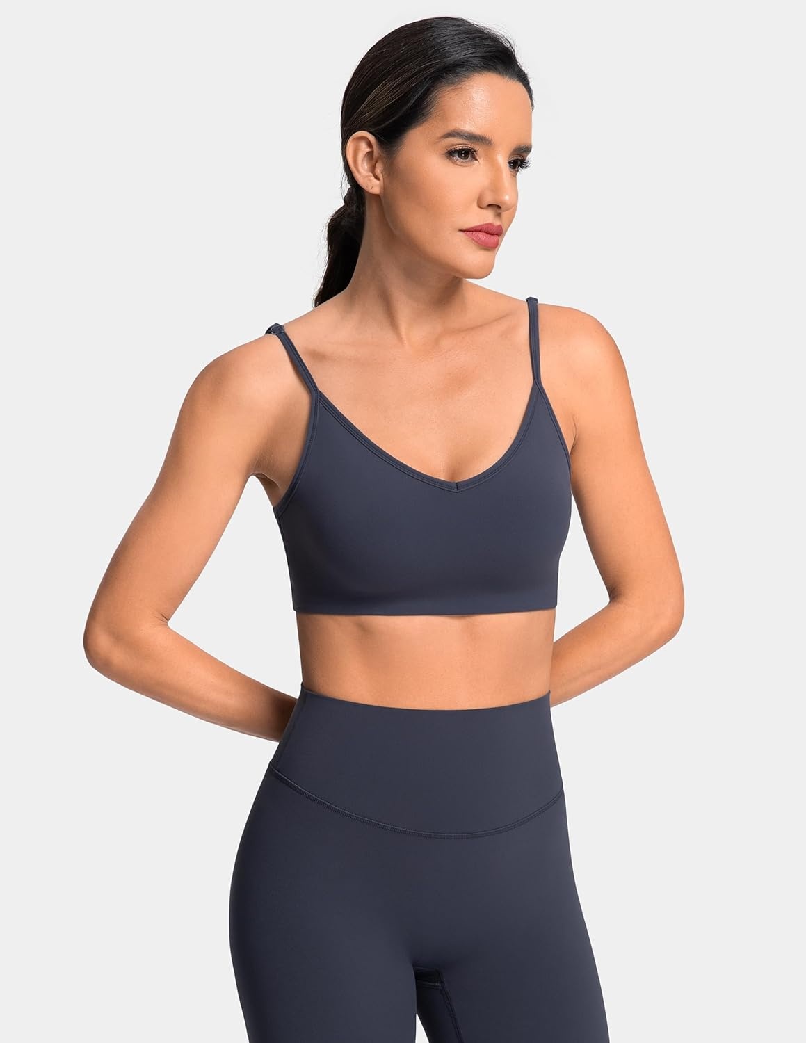 image:imageColorfulkoala Dreamlux Adjustable Spaghetti Strap Sports Bras for Women VNeck Padded Crisscross Back Workout Yoga TopsBlue Ink