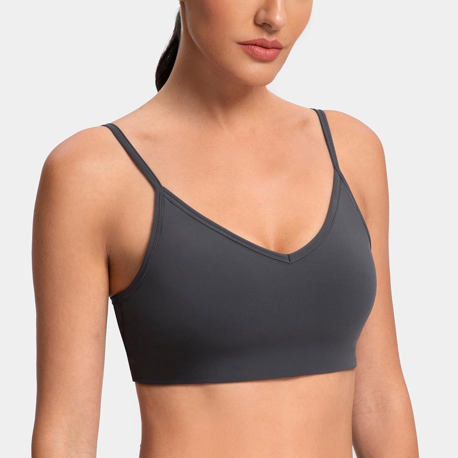 image:imageColorfulkoala Dreamlux Adjustable Spaghetti Strap Sports Bras for Women VNeck Padded Crisscross Back Workout Yoga TopsDark Carobon