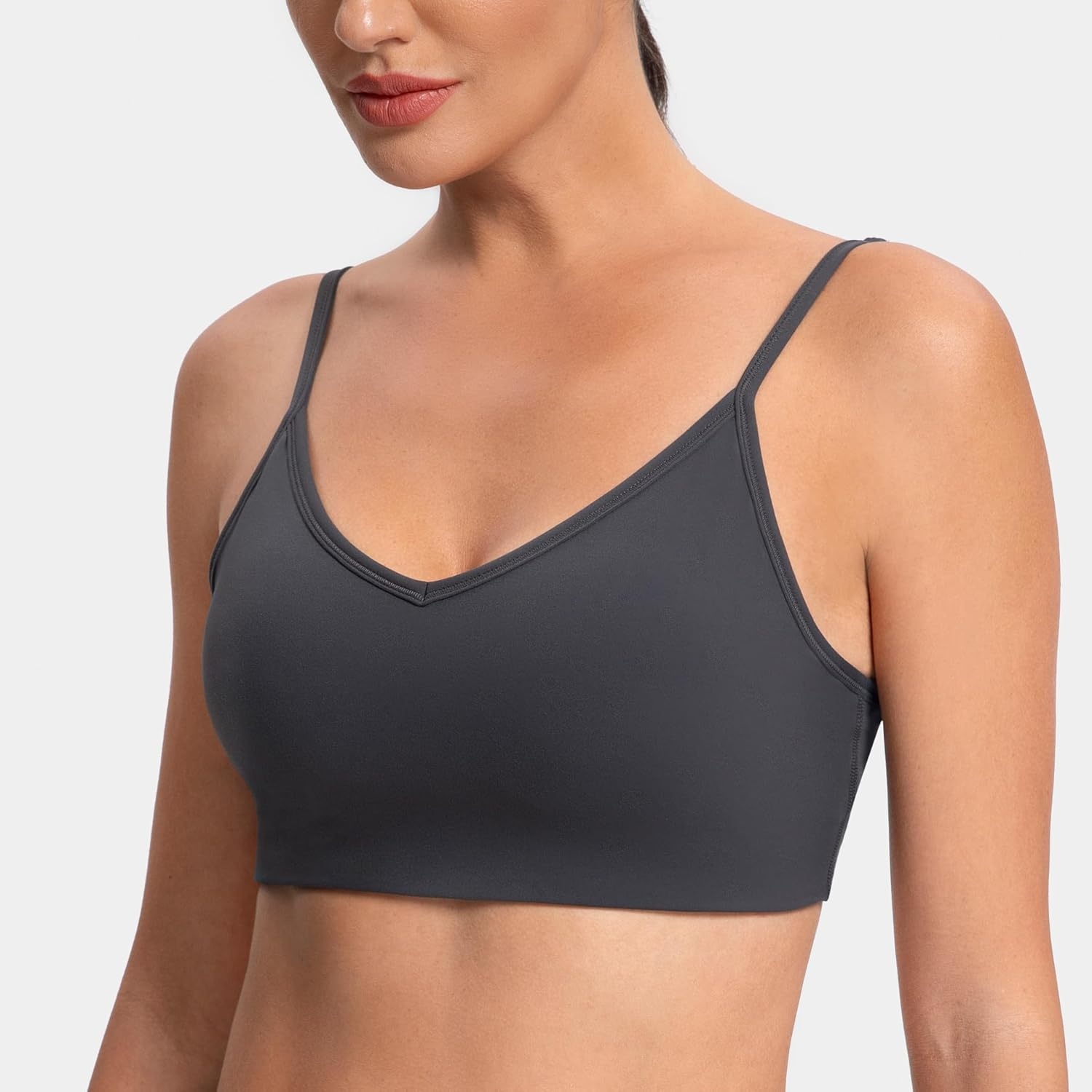 image:imageColorfulkoala Dreamlux Adjustable Spaghetti Strap Sports Bras for Women VNeck Padded Crisscross Back Workout Yoga TopsDark Carobon