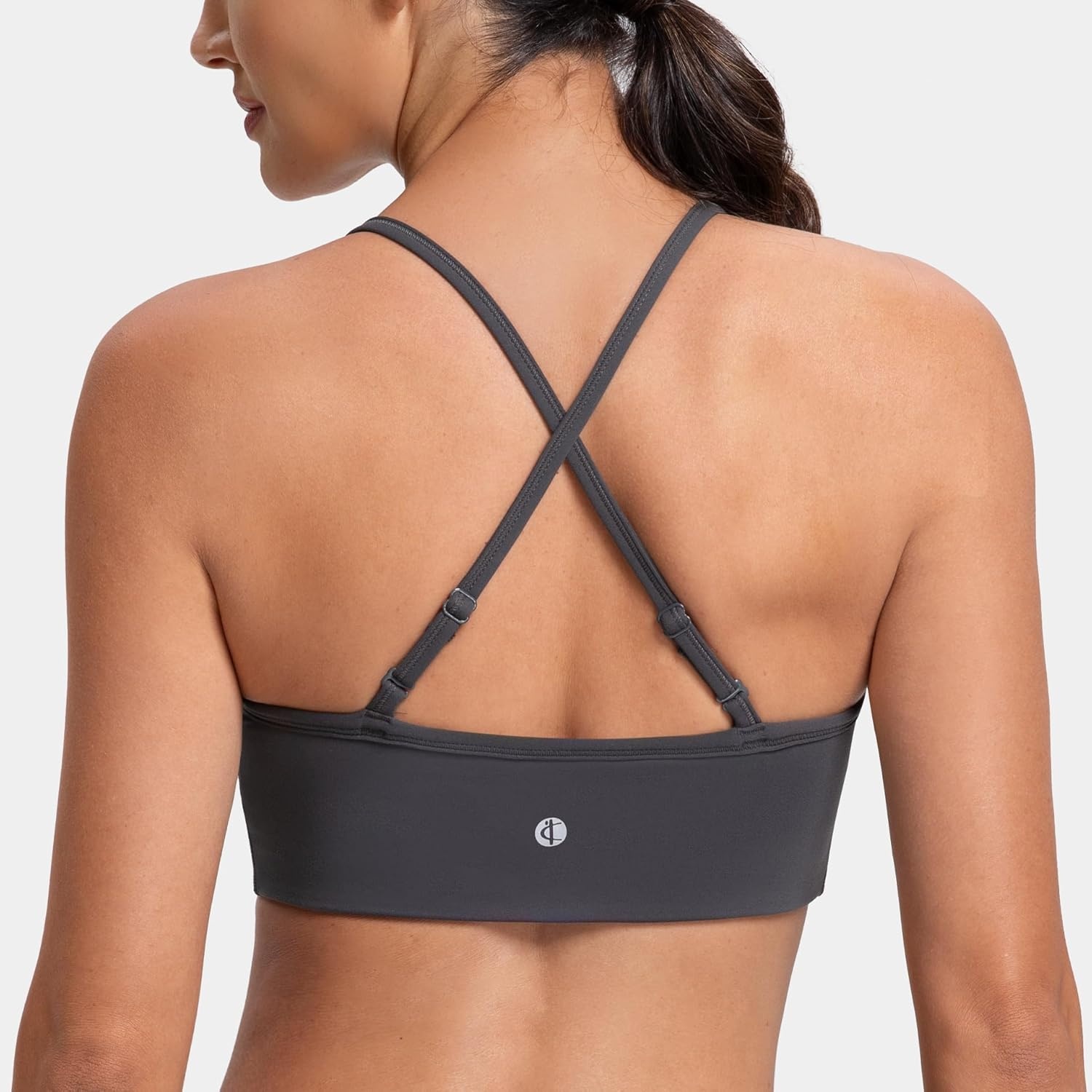 image:imageColorfulkoala Dreamlux Adjustable Spaghetti Strap Sports Bras for Women VNeck Padded Crisscross Back Workout Yoga TopsDark Carobon