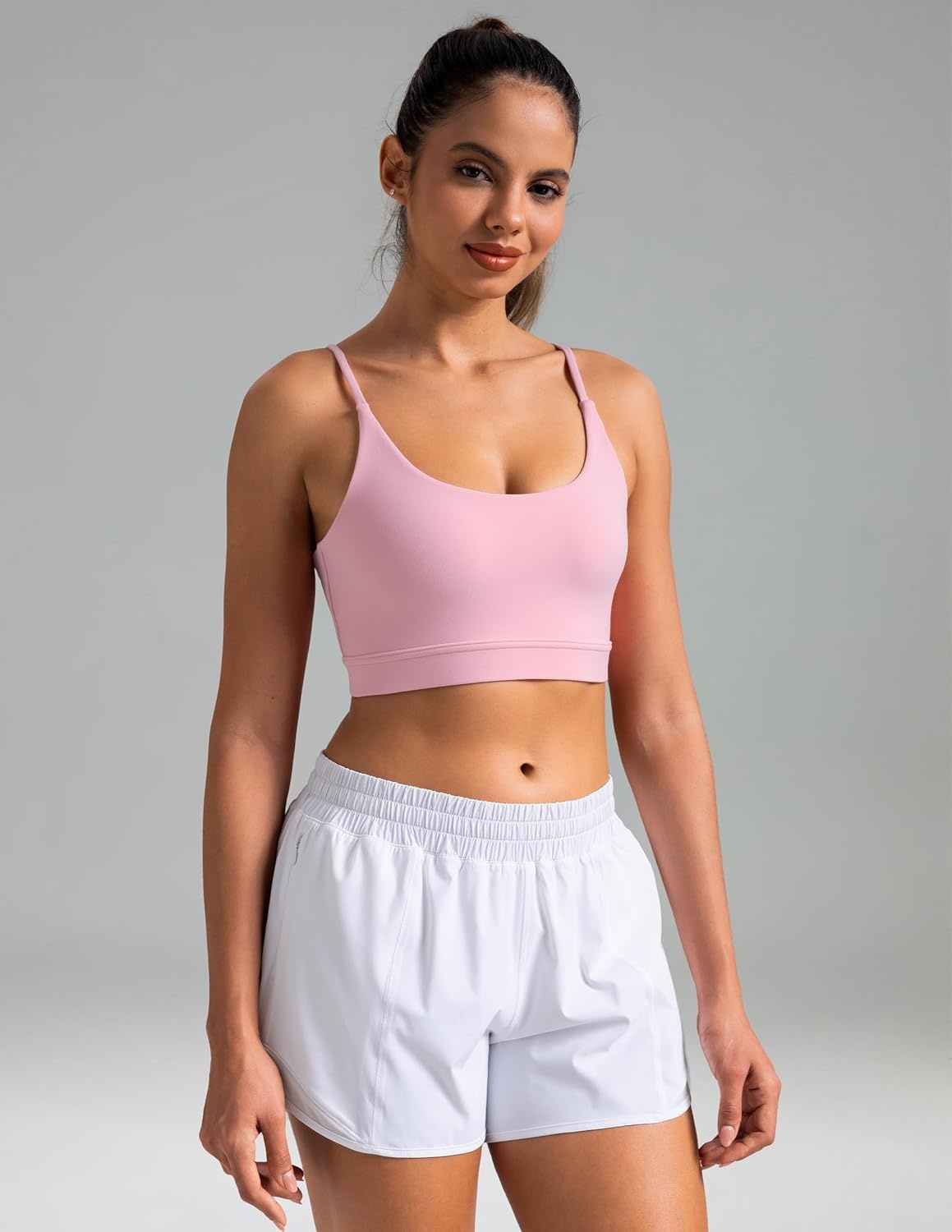 image:imageColorfulkoala Womens Dreamlux Bowknot Strappy Sports Bras Light Impact Workout Yoga TopsAlmond Blossom