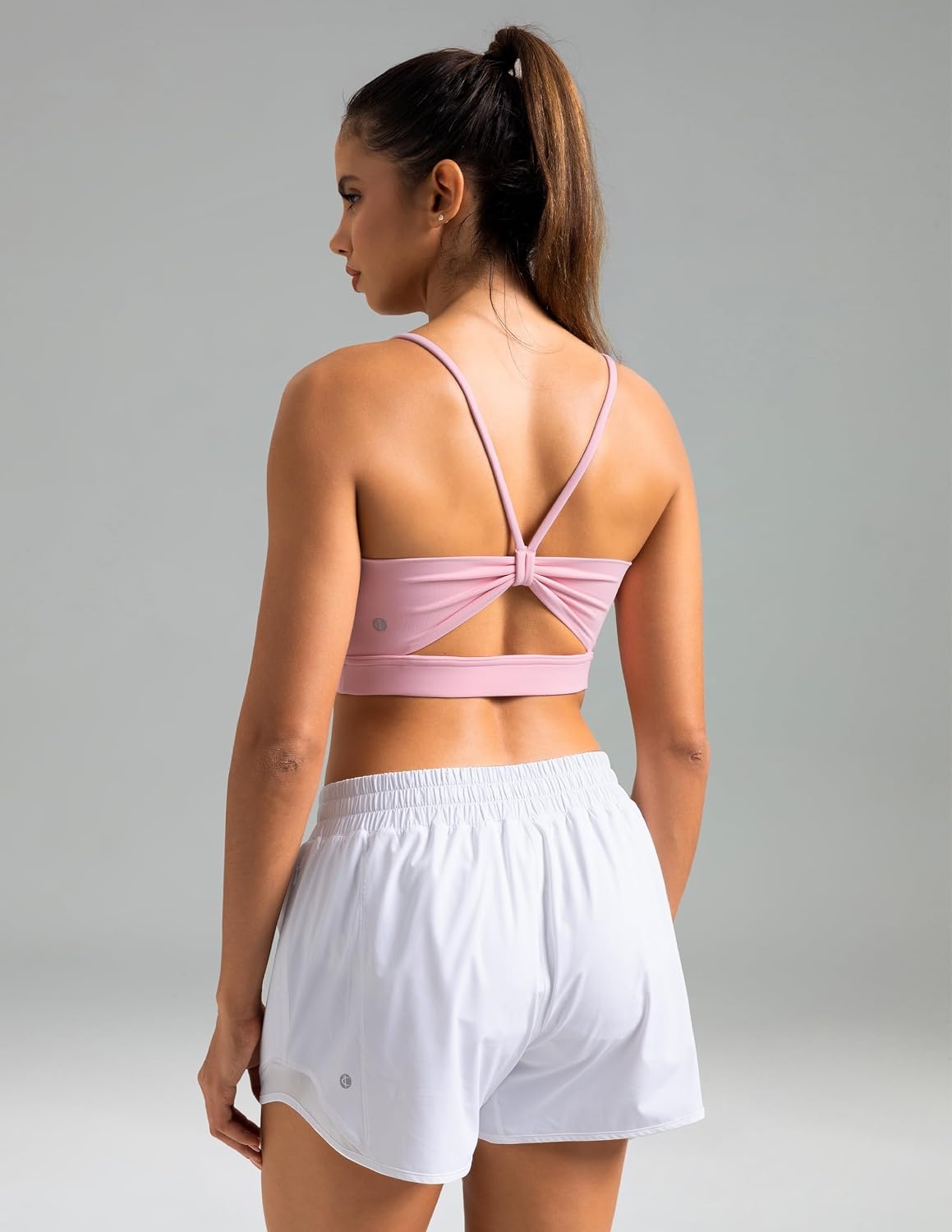 image:imageColorfulkoala Womens Dreamlux Bowknot Strappy Sports Bras Light Impact Workout Yoga TopsAlmond Blossom