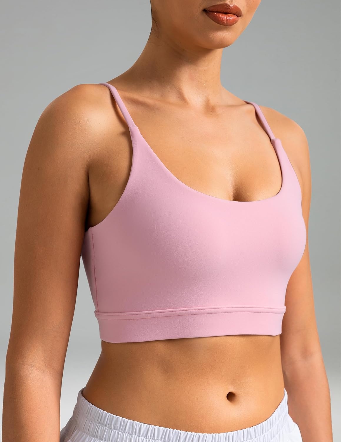 image:imageColorfulkoala Womens Dreamlux Bowknot Strappy Sports Bras Light Impact Workout Yoga TopsAlmond Blossom