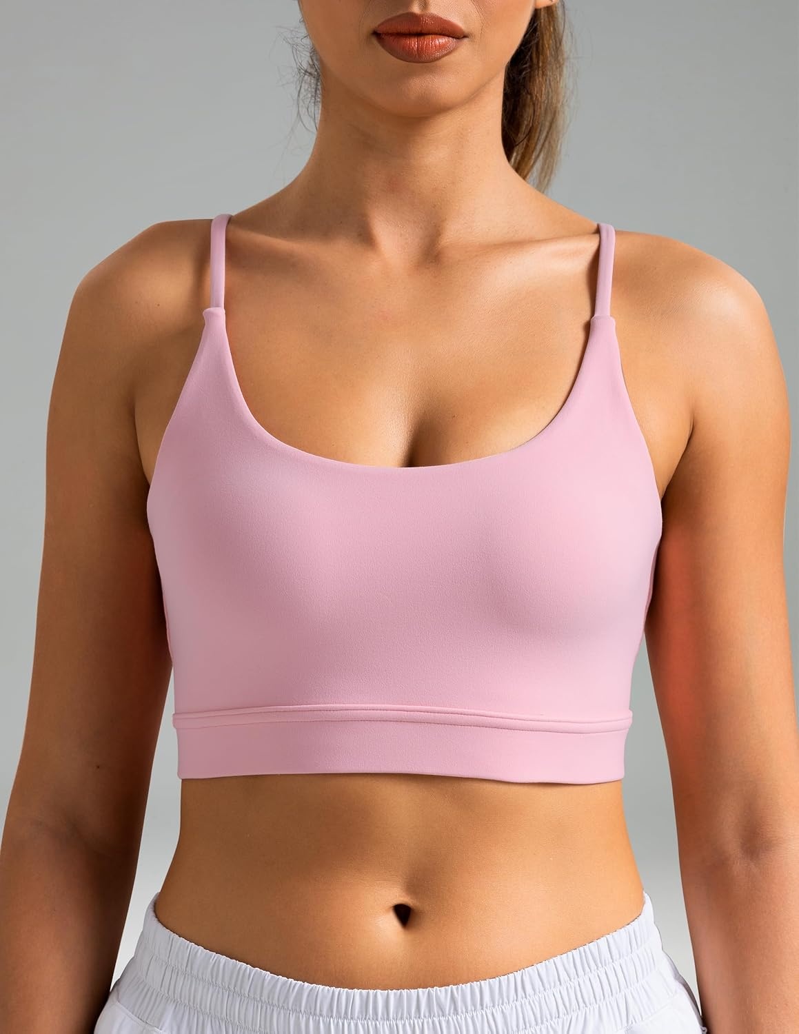 image:imageColorfulkoala Womens Dreamlux Bowknot Strappy Sports Bras Light Impact Workout Yoga TopsAlmond Blossom