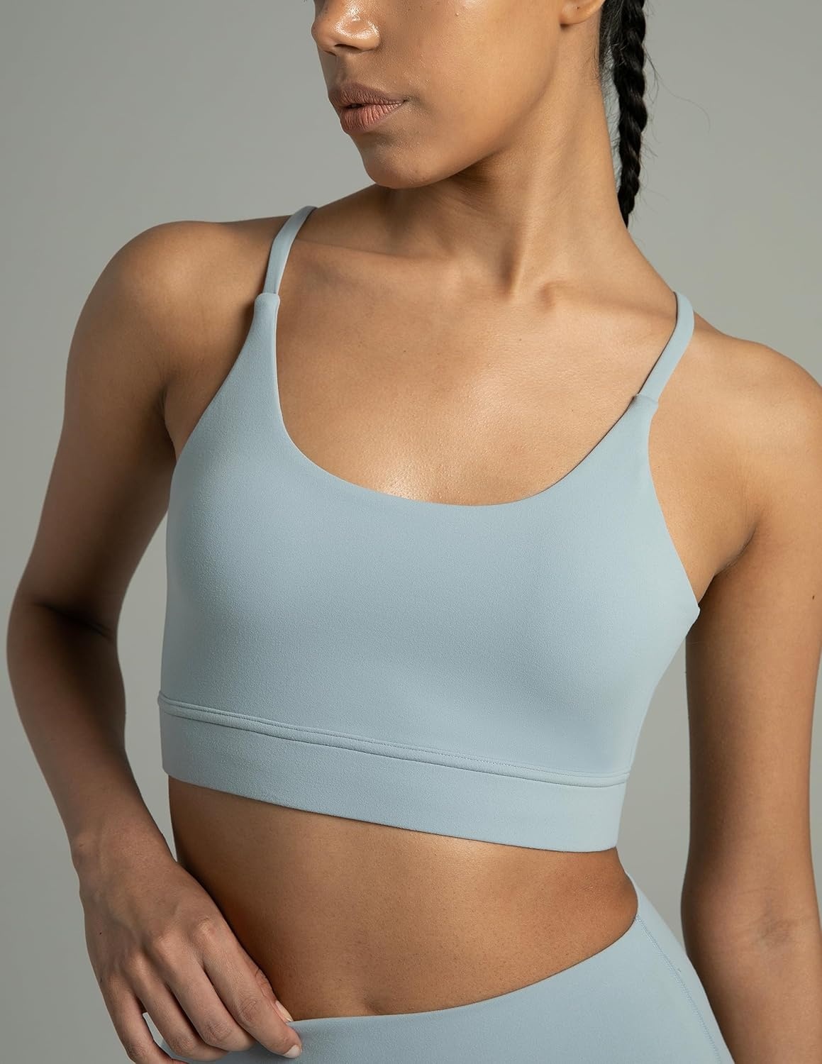 image:imageColorfulkoala Womens Dreamlux Bowknot Strappy Sports Bras Light Impact Workout Yoga TopsFaded Denim